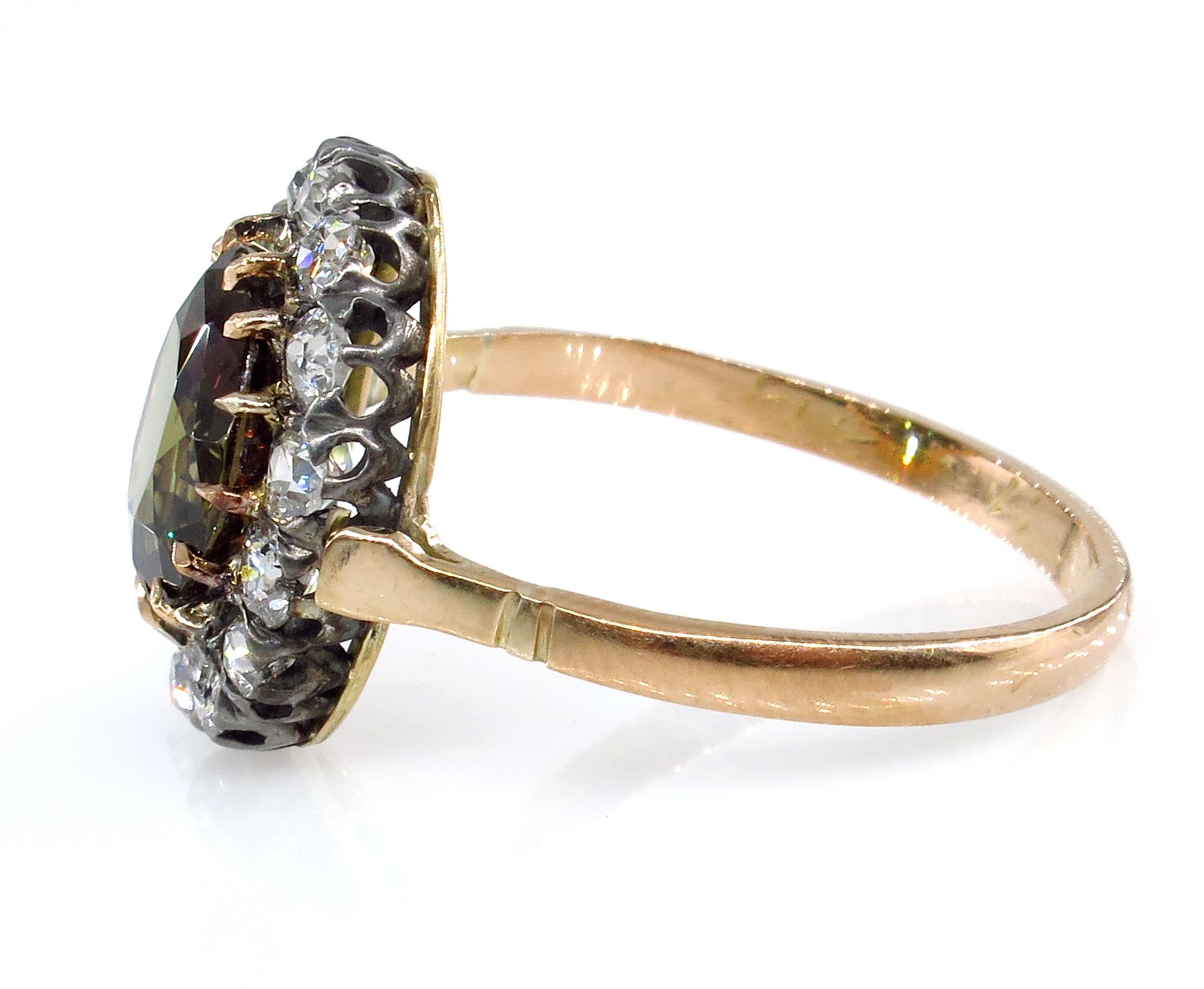 Victorian GIA 4.42ctw Natural Alexandrite Old Mine Diamonds Antique Cluster Ring In Good Condition In New York, NY