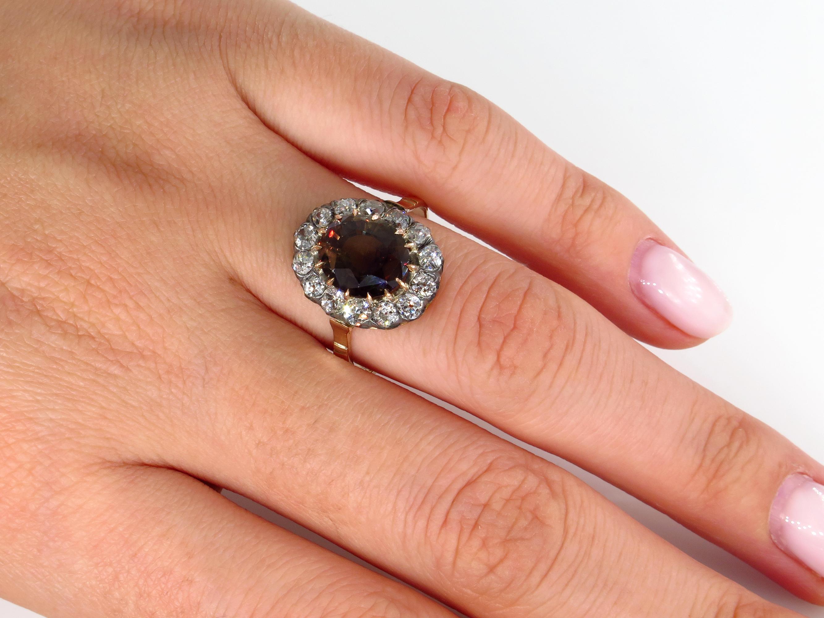 Victorian GIA 4.42ctw Natural Alexandrite Old Mine Diamonds Antique Cluster Ring 1
