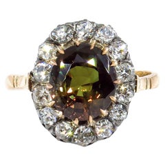 Victorian GIA 4.42ctw Natural Alexandrite Old Mine Diamonds Antique Cluster Ring