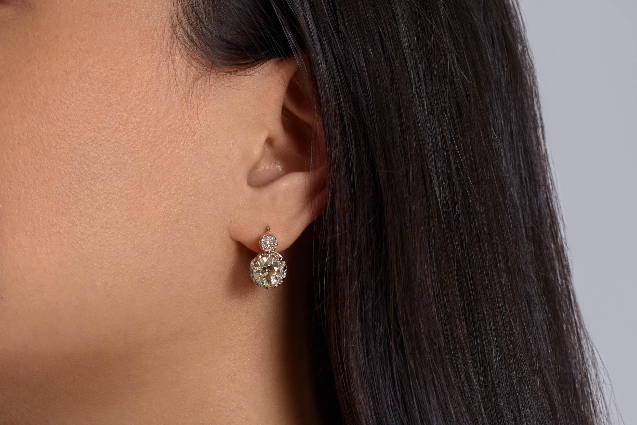 Boucles d'oreilles victoriennes pendantes en or rose 18 carats avec diamants européens anciens de 5,21 carats certifiés GIA en vente 4