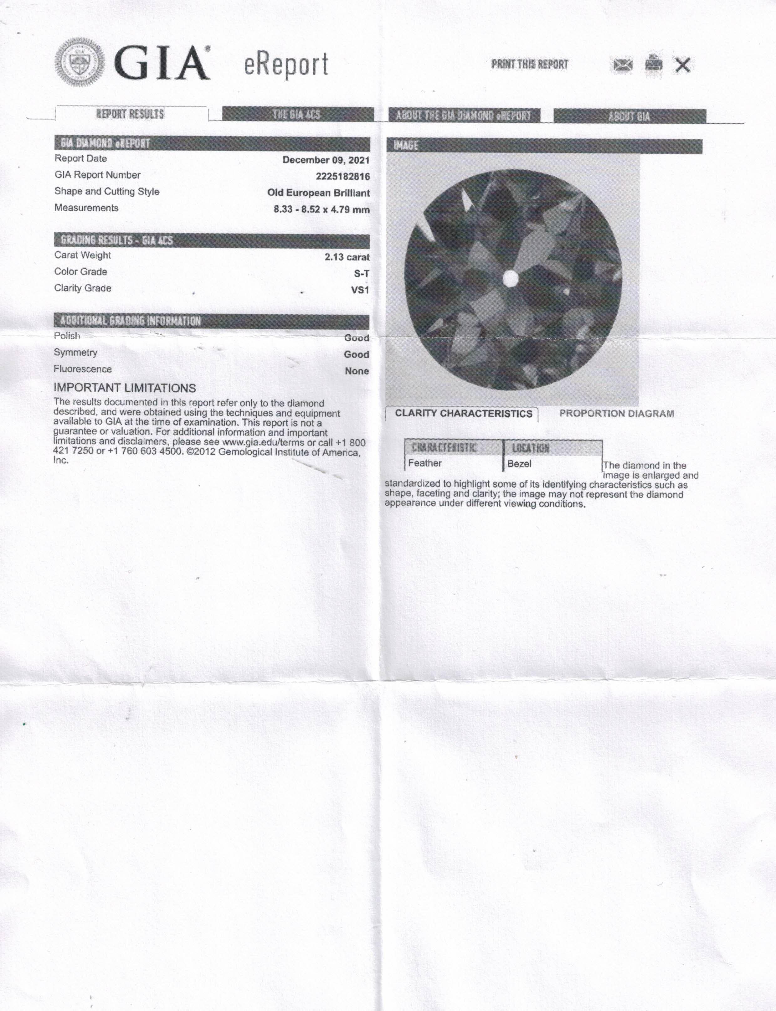 Viktorianische Ohrringe, GIA 5,21 Karat alter europäischer Diamant, baumelnde Platin, 18 Karat Roségold (Alteuropäischer Schliff) im Angebot