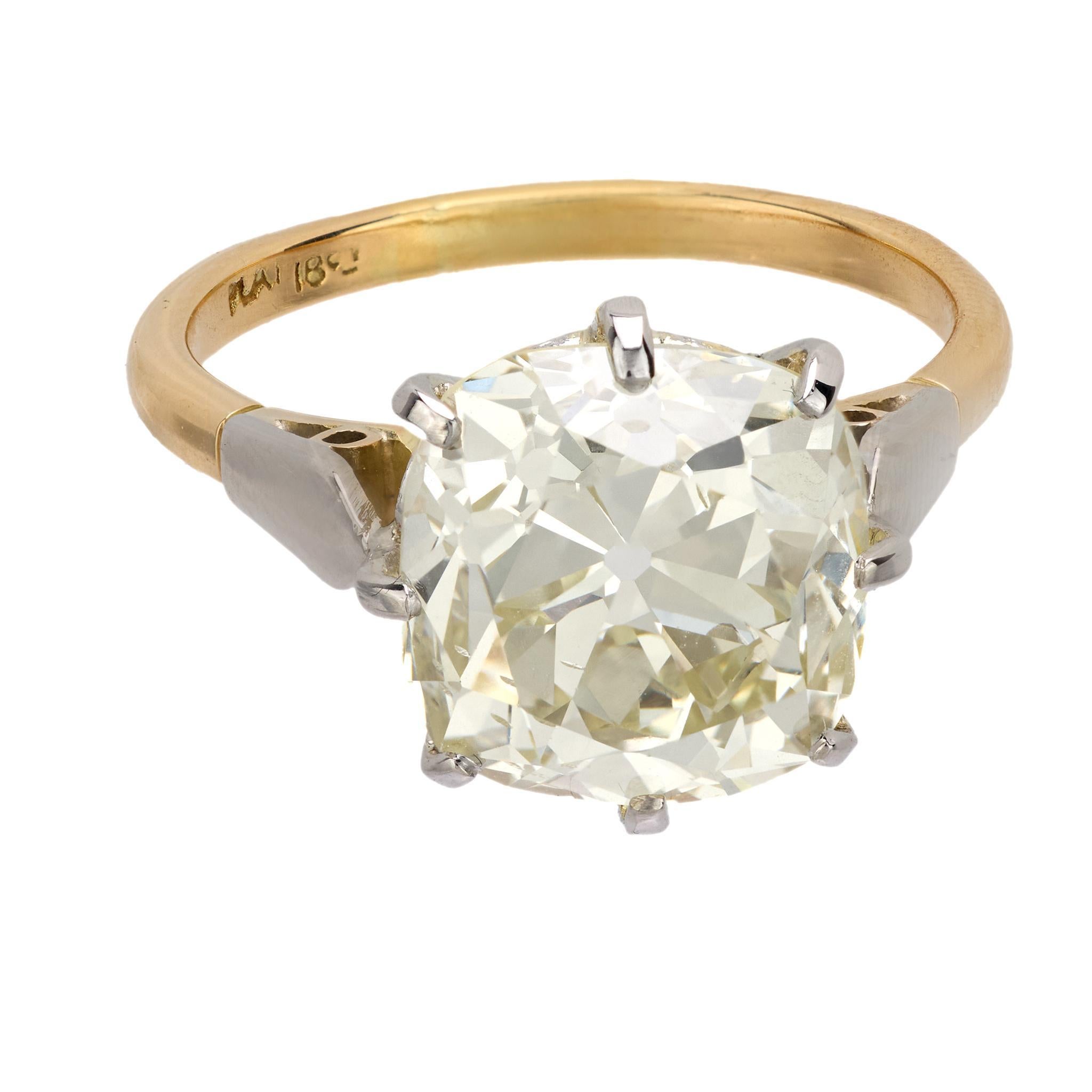 Old Mine Cut Victorian GIA 5.50 carat old mine diamond 18k yellow gold and platinum ring