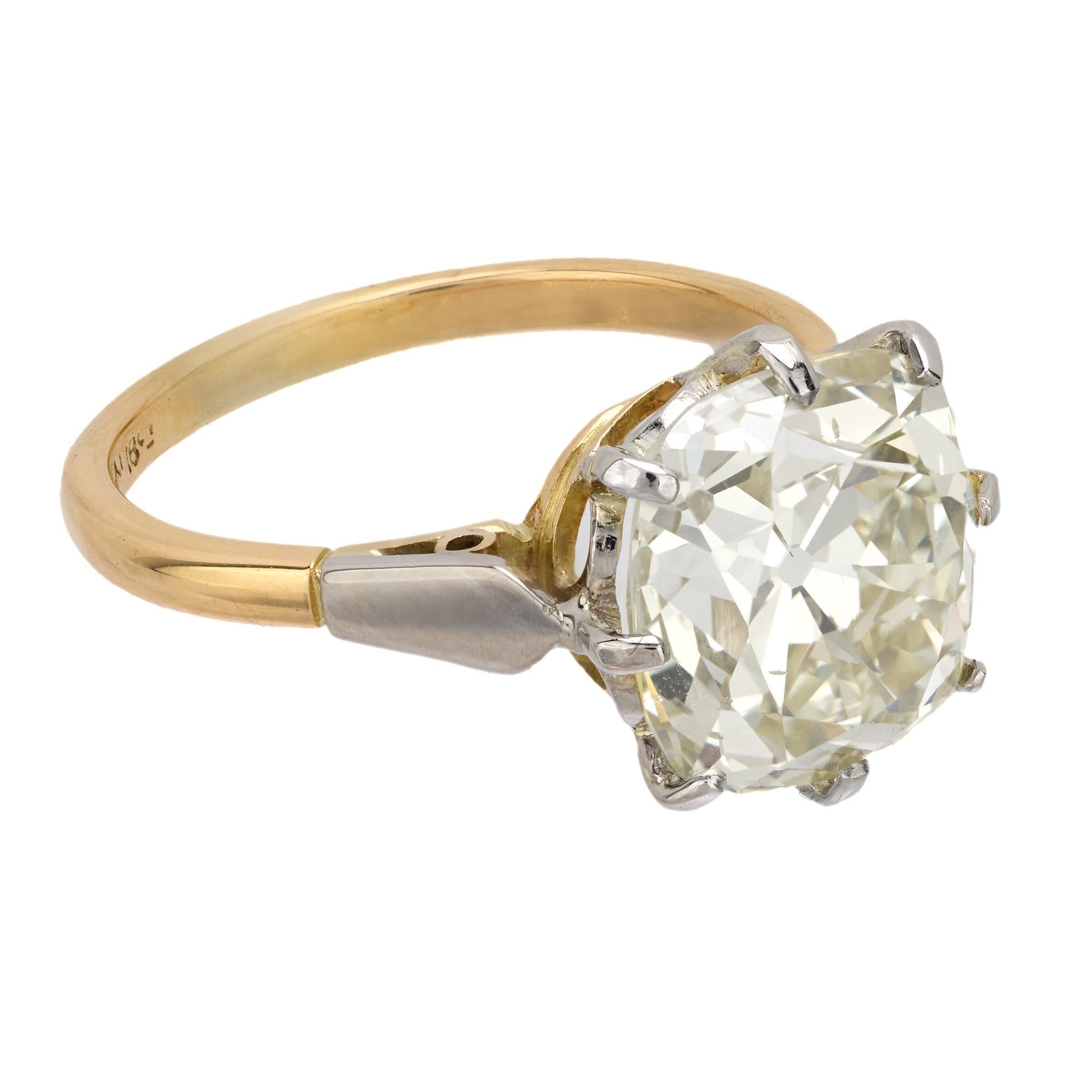 Victorian GIA 5.50 carat old mine diamond 18k yellow gold and platinum ring In Good Condition In Beverly Hills, CA
