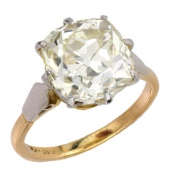 Victorian GIA 5.50 carat old mine diamond 18k yellow gold and platinum ring