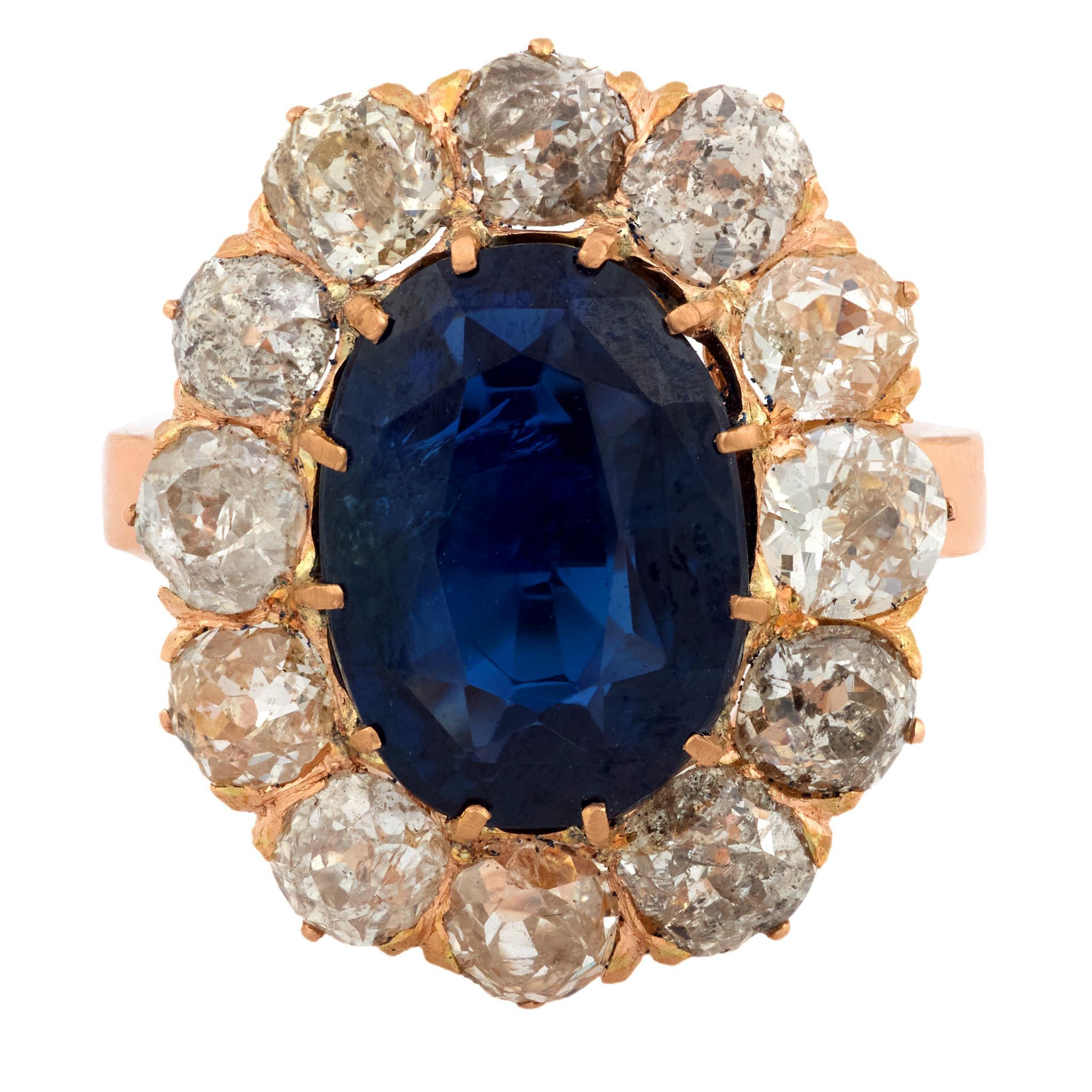 Vittoriano Anello vittoriano GIA da 5,86 carati senza calore con zaffiro e diamante in oro rosa 18k in vendita