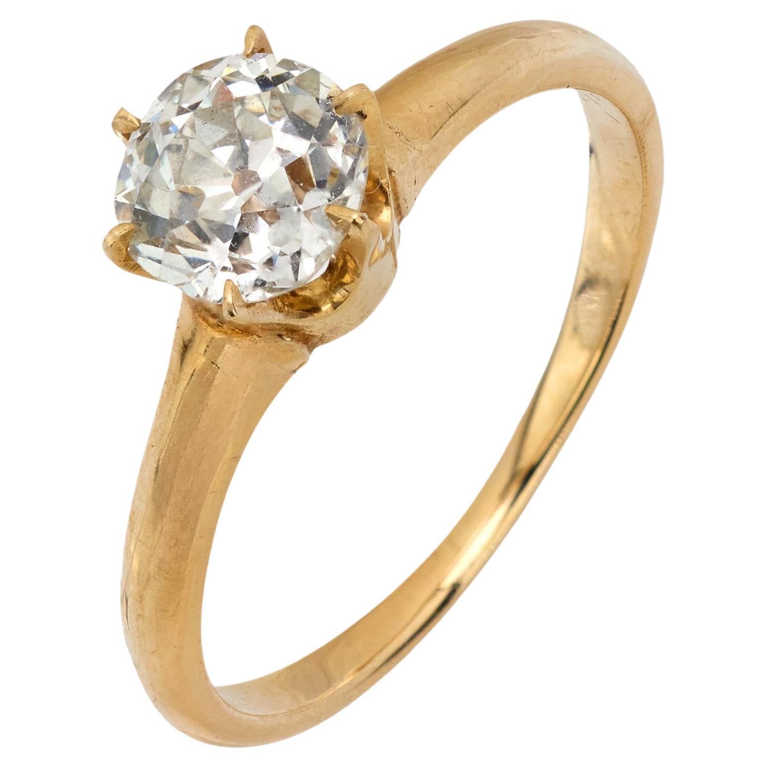 Victorian GIA .88 carat old mine cut diamond 14k yellow gold engagement ring