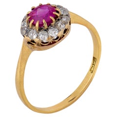 Victorian GIA Burma no heat ruby diamond 18k yellow gold cluster ring