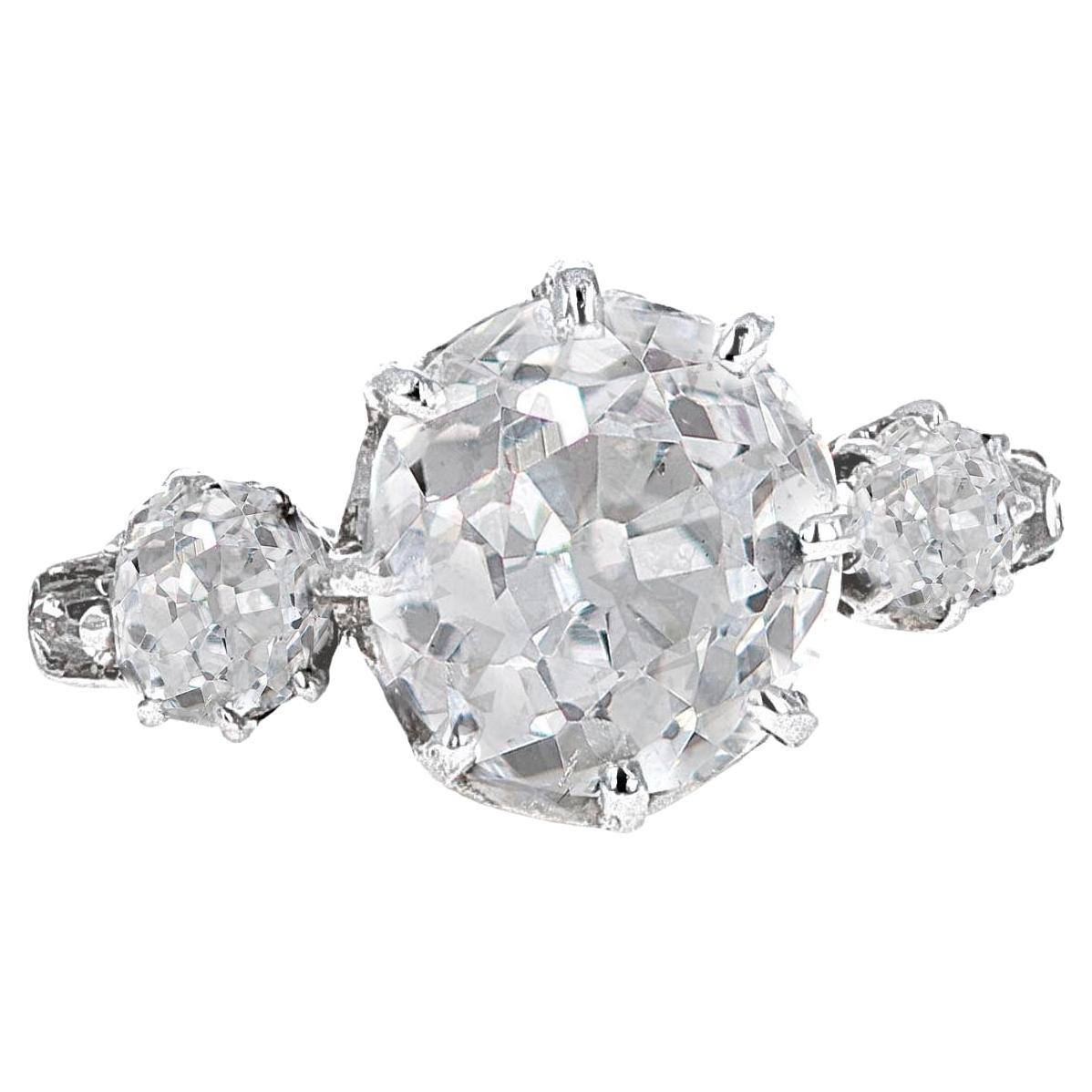 Viktorianischer GIA-zertifizierter 3-Stein-Ring mit Diamanten im alteuropäischen Schliff