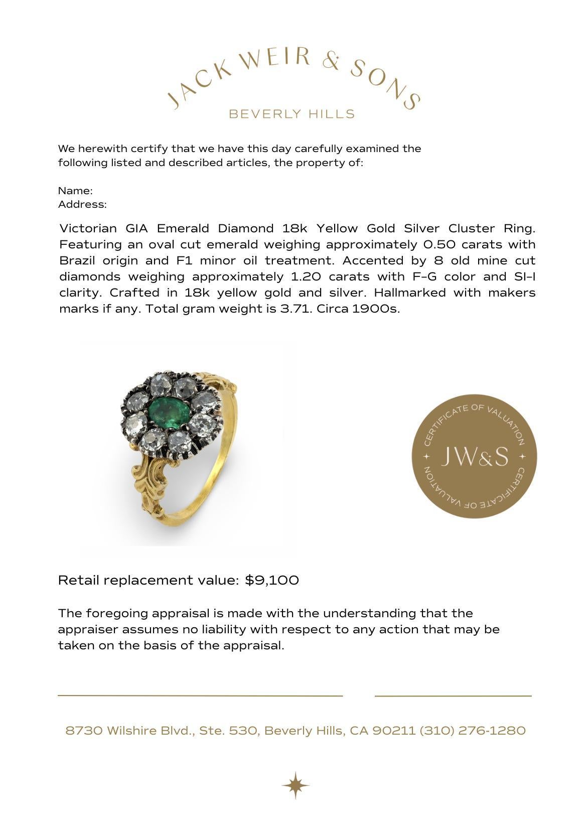 Victorian GIA emerald diamond 18k yellow gold silver cluster ring im Angebot 1