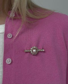 Victorian, GIA Natural Pearl and Diamond Brooch