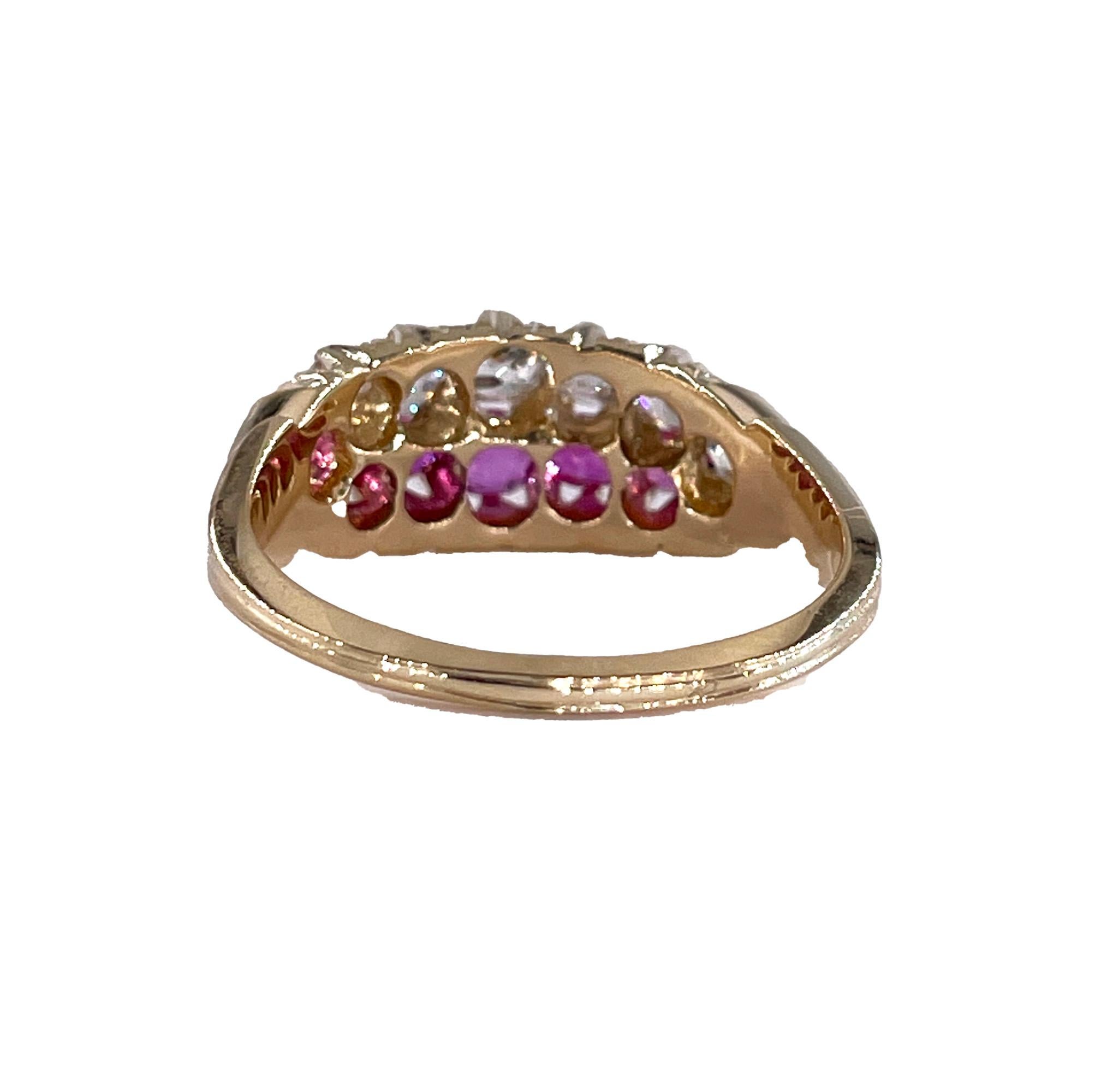 Victorian GIA No-Heat Burmese Pink Sapphires & Old Mine Diamond 16KY Gold  Ring For Sale 6