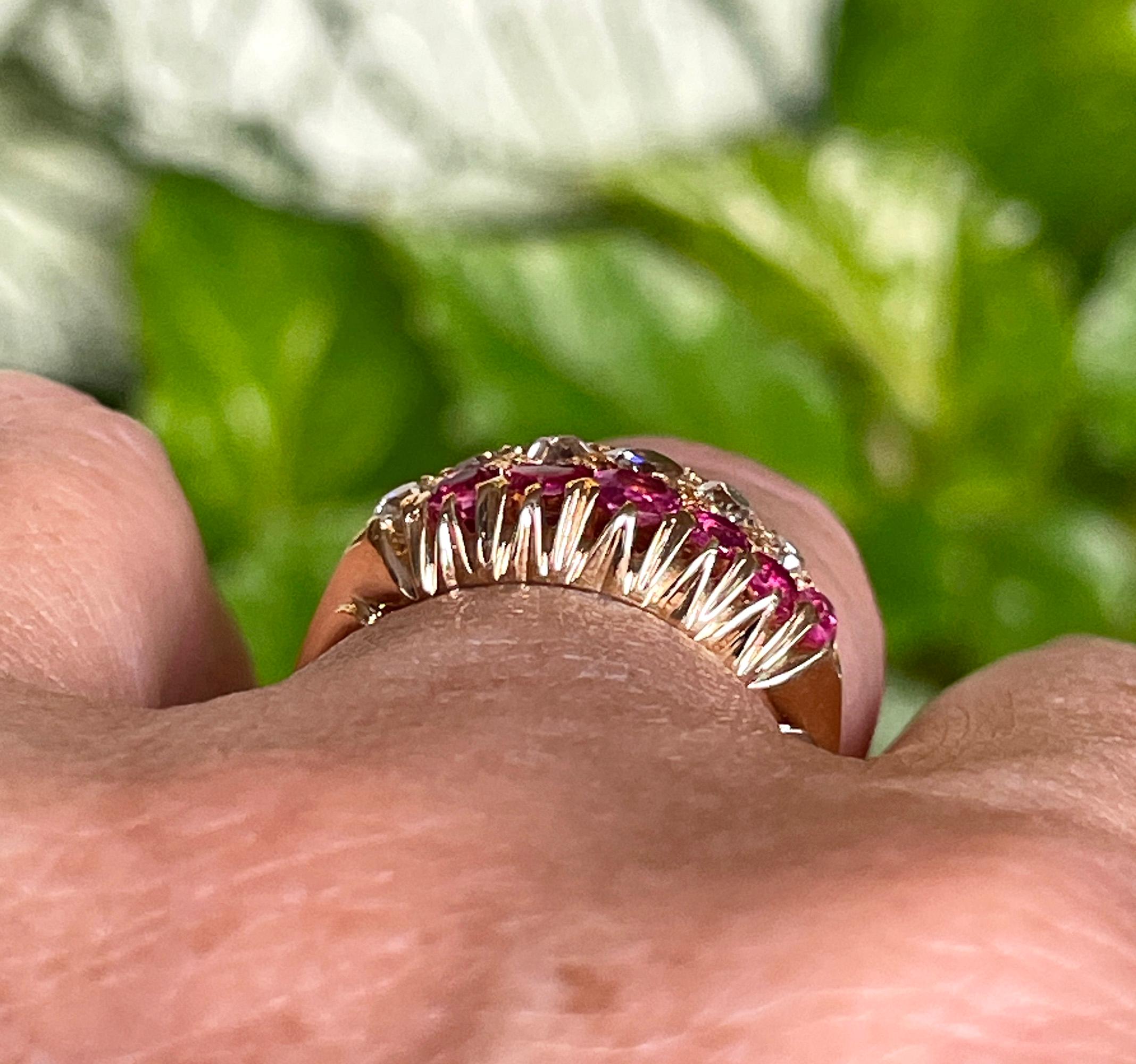 Victorian GIA No-Heat Burmese Pink Sapphires & Old Mine Diamond 16KY Gold  Ring For Sale 9