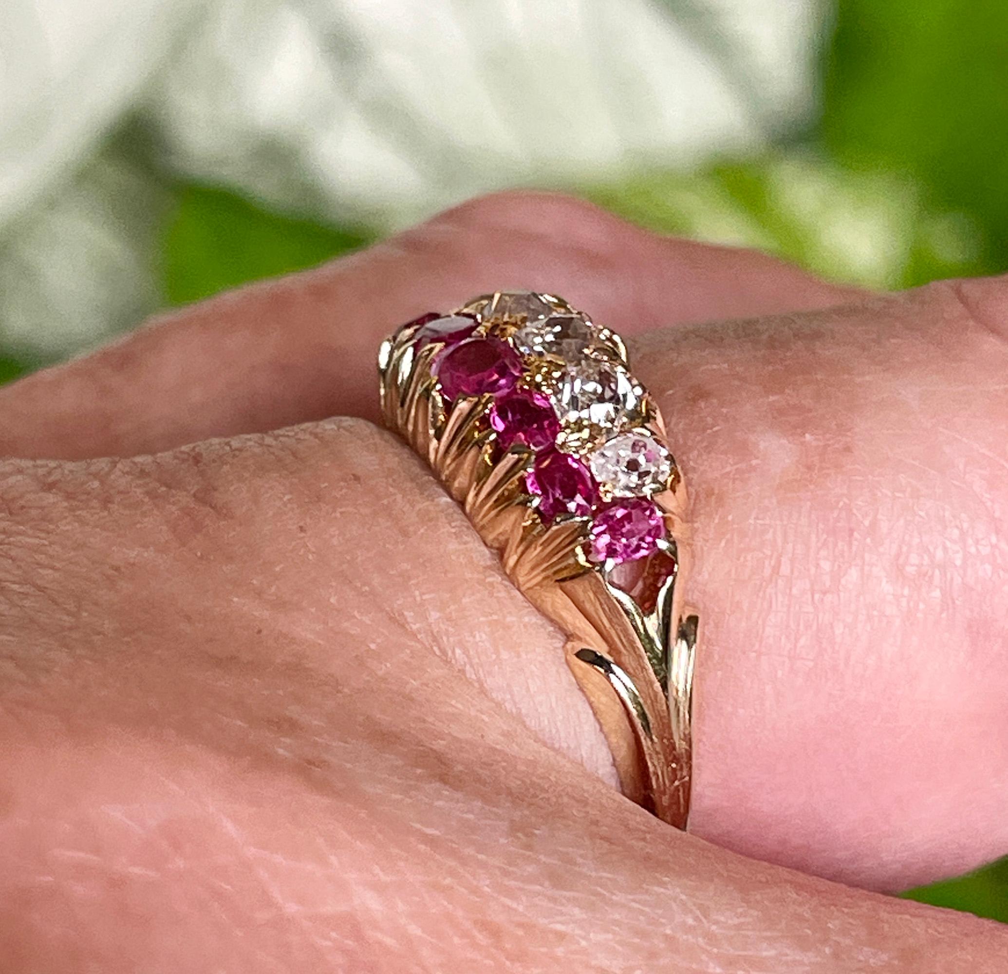 Victorian GIA No-Heat Burmese Pink Sapphires & Old Mine Diamond 16KY Gold  Ring For Sale 10