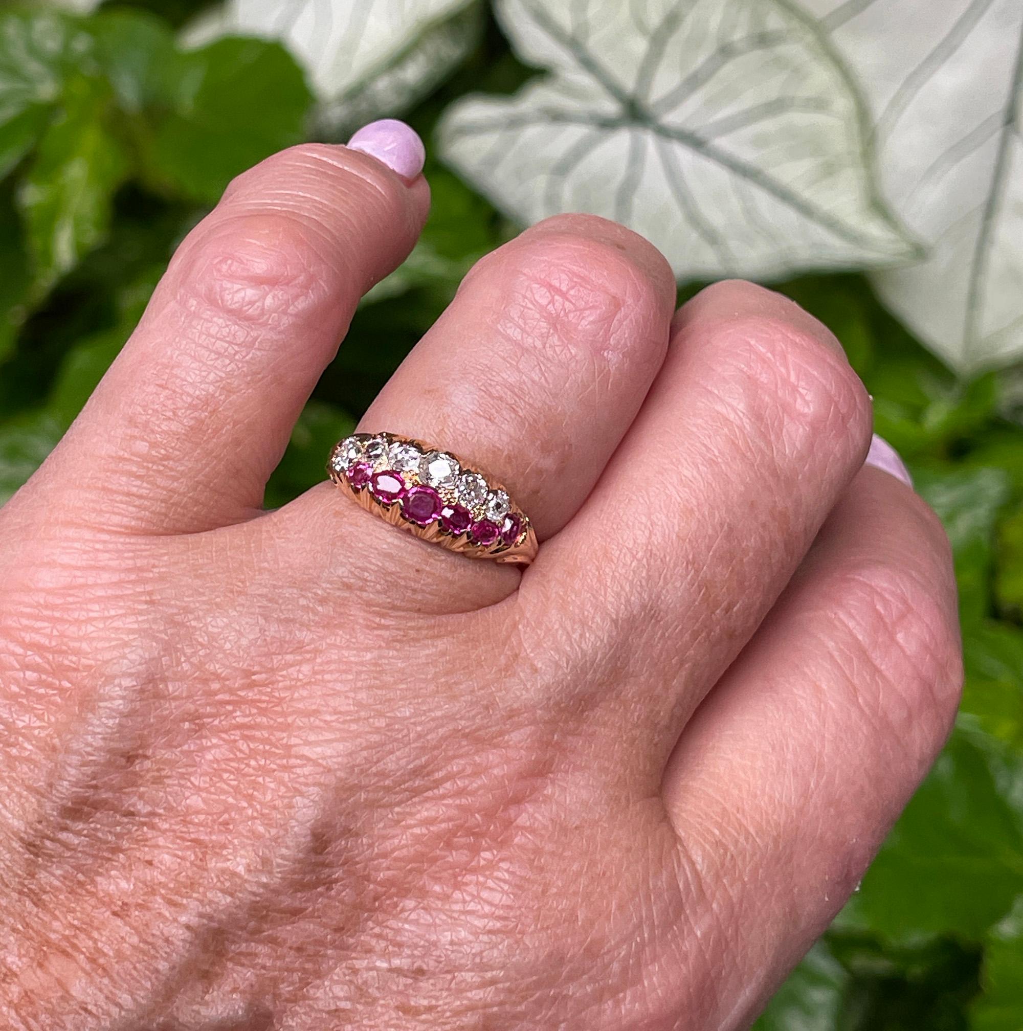 Victorian GIA No-Heat Burmese Pink Sapphires & Old Mine Diamond 16KY Gold  Ring For Sale 11