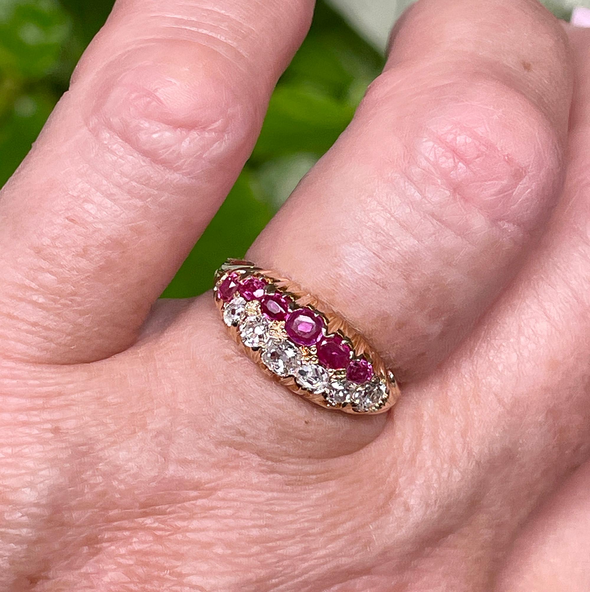 Victorian GIA No-Heat Burmese Pink Sapphires & Old Mine Diamond 16KY Gold  Ring For Sale 12