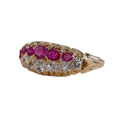 Victorian GIA No-Heat Burmese Pink Sapphires & Old Mine Diamond 16KY Gold  Ring