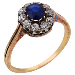 Victorian GIA no heat sapphire diamond 14k yellow gold and silver ring