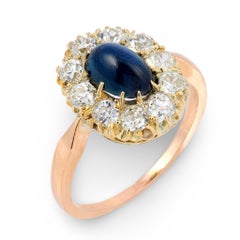 Victorian GIA no heat sapphire old mine cut diamond 14k rose gold cluster ring