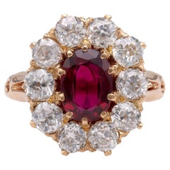 Antique Victorian GIA Ruby Diamond Yellow Gold Cluster Ring