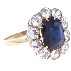Victorian GIA Sapphire Diamond 14 Karat Gold Cluster Ring