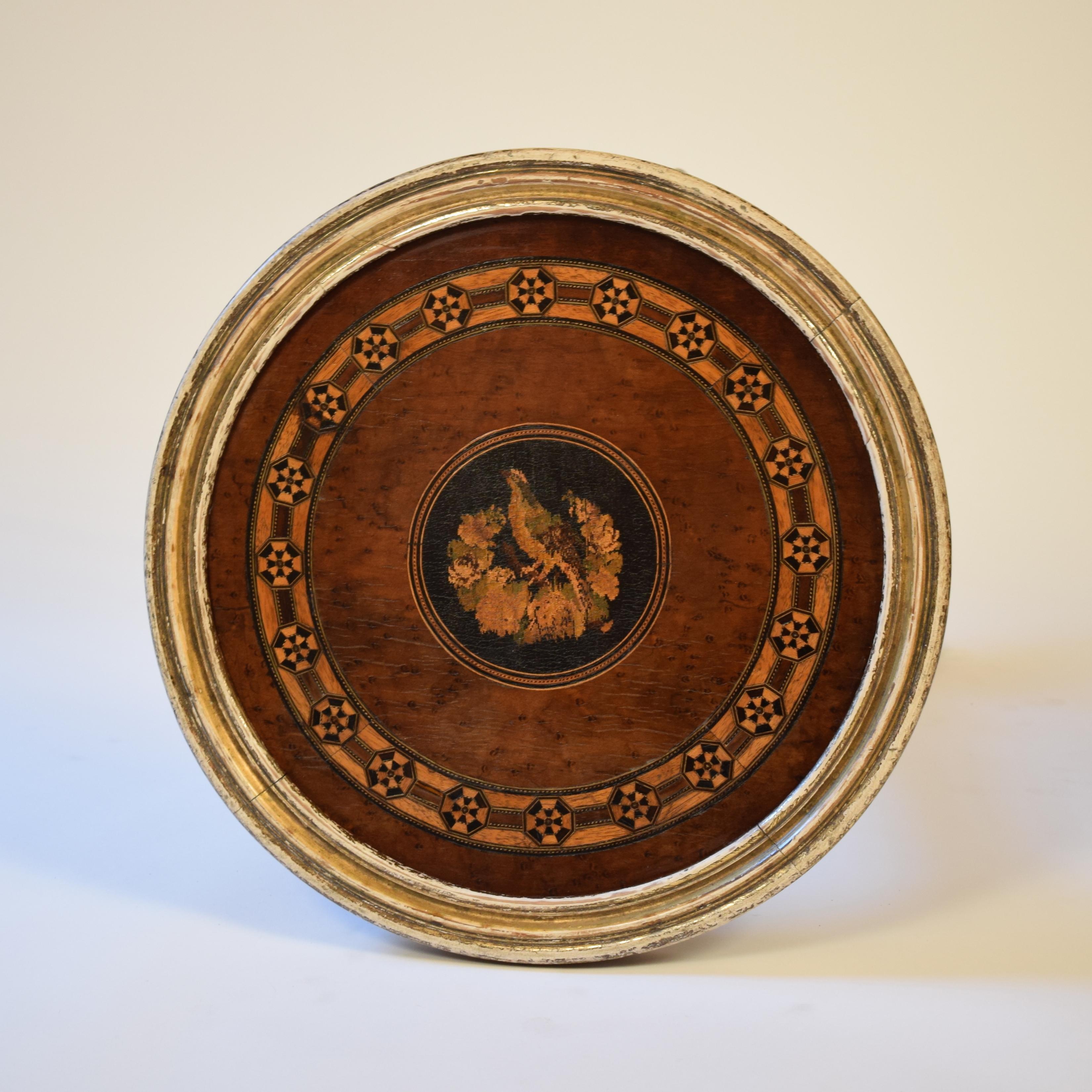 German Victorian Gilded and Marquetry Round and Turned Side Table, circa 1870