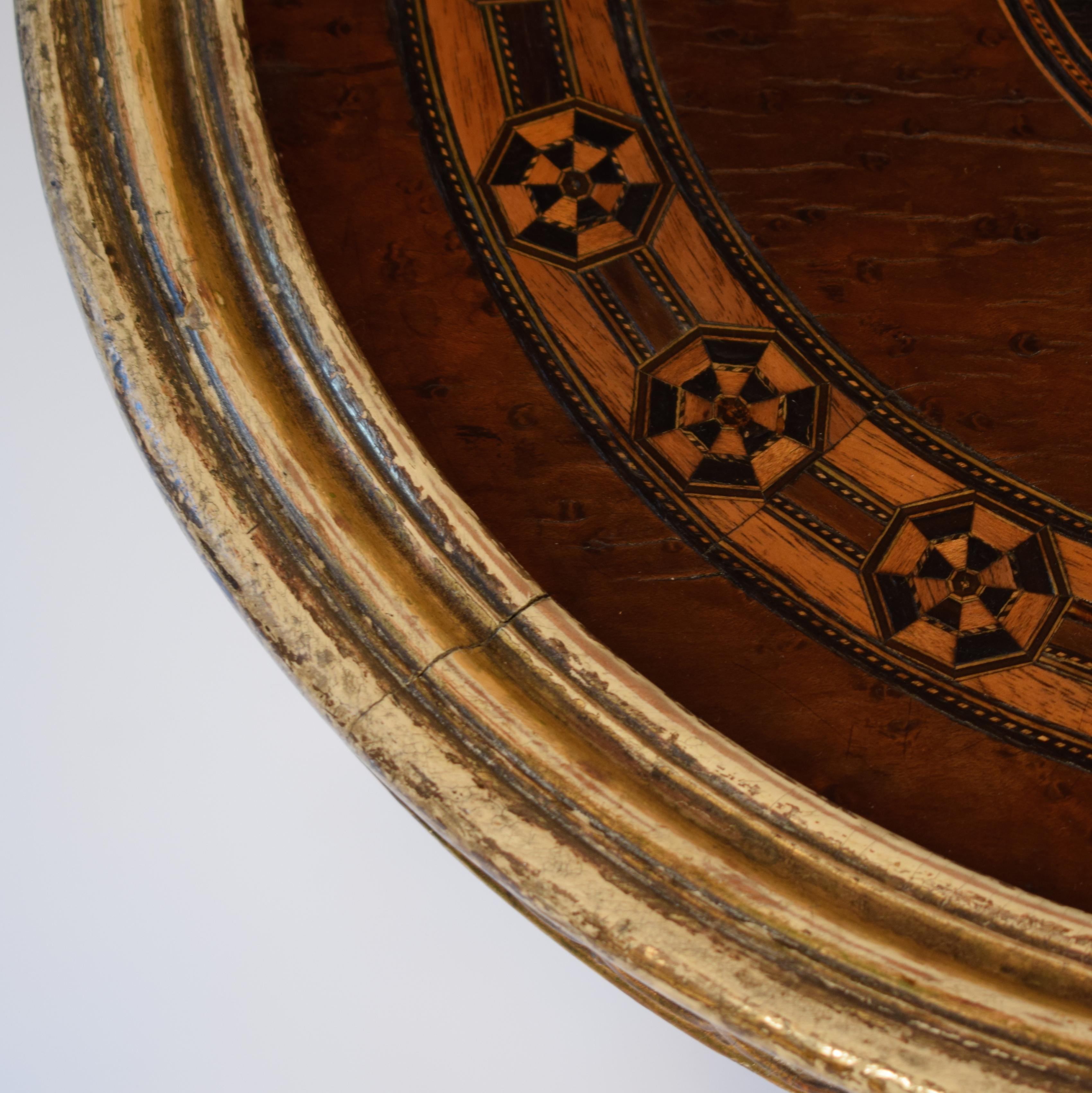 Victorian Gilded and Marquetry Round and Turned Side Table, circa 1870 1