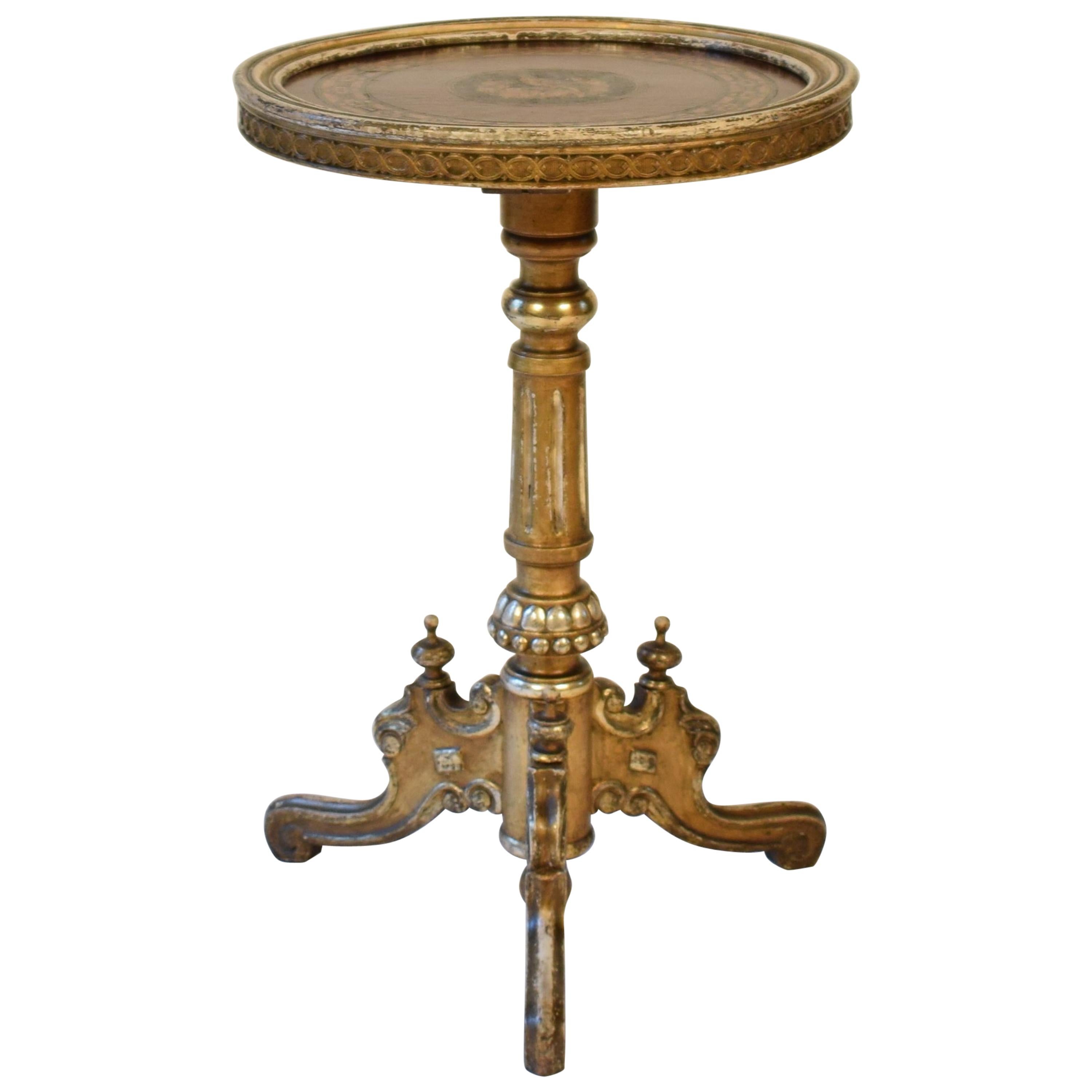 Victorian Gilded and Marquetry Round and Turned Side Table, circa 1870