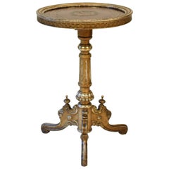 Victorian Gilded and Marquetry Round and Turned Side Table, circa 1870