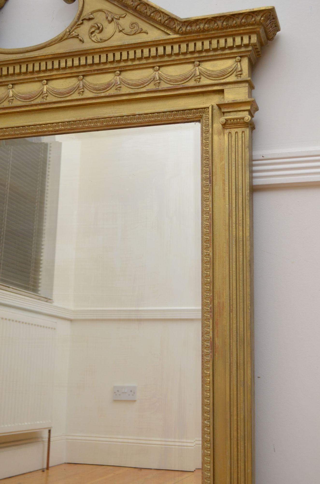 Victorian Gilded Wall Mirror H136cm For Sale 6