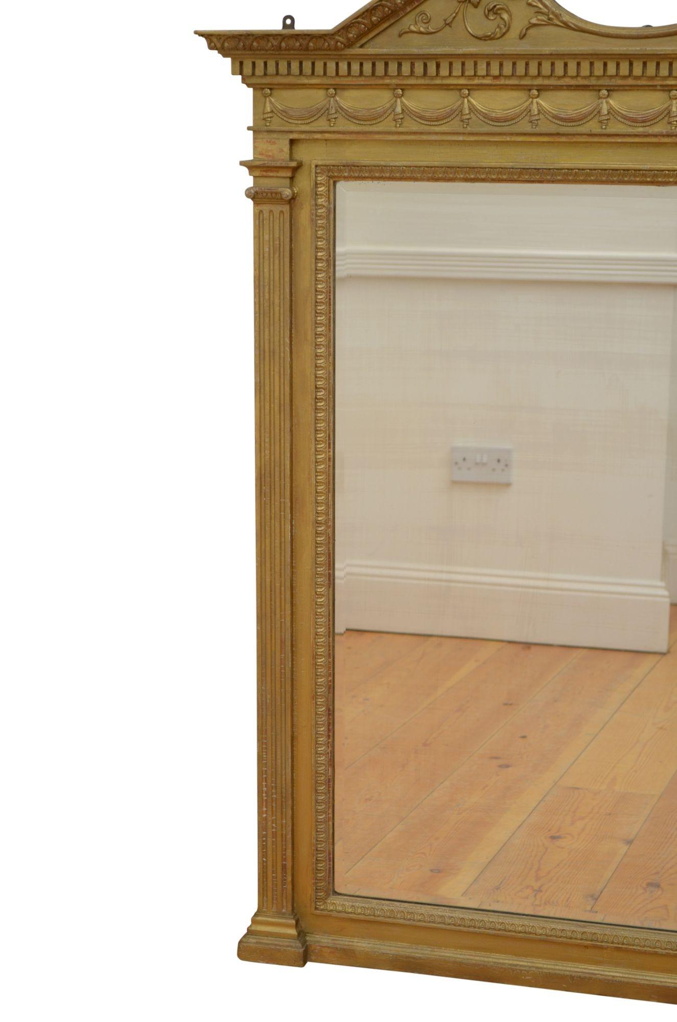 Victorian Gilded Wall Mirror H136cm In Distressed Condition For Sale In Whaley Bridge, GB