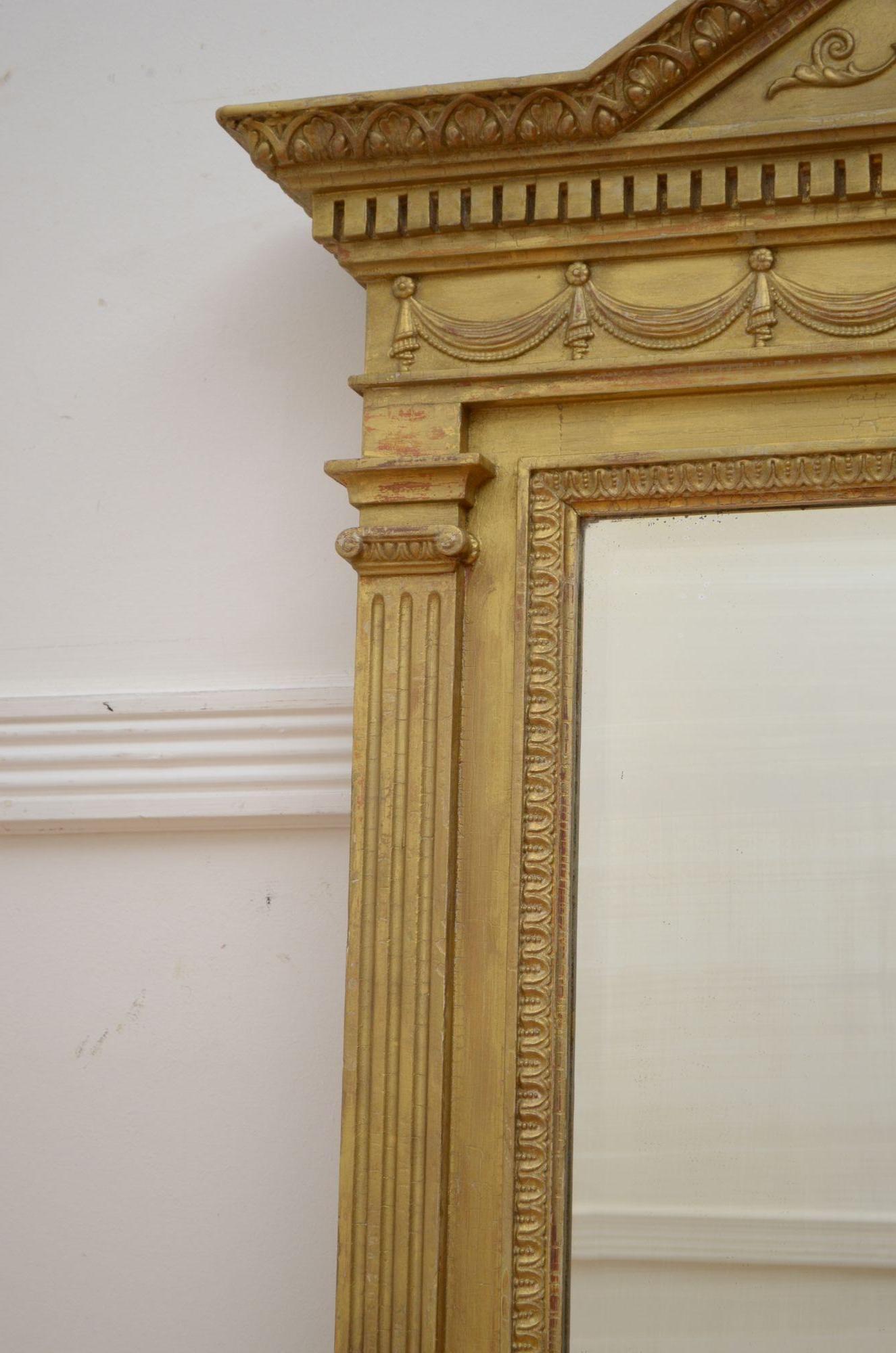 Pine Victorian Gilded Wall Mirror H136cm For Sale