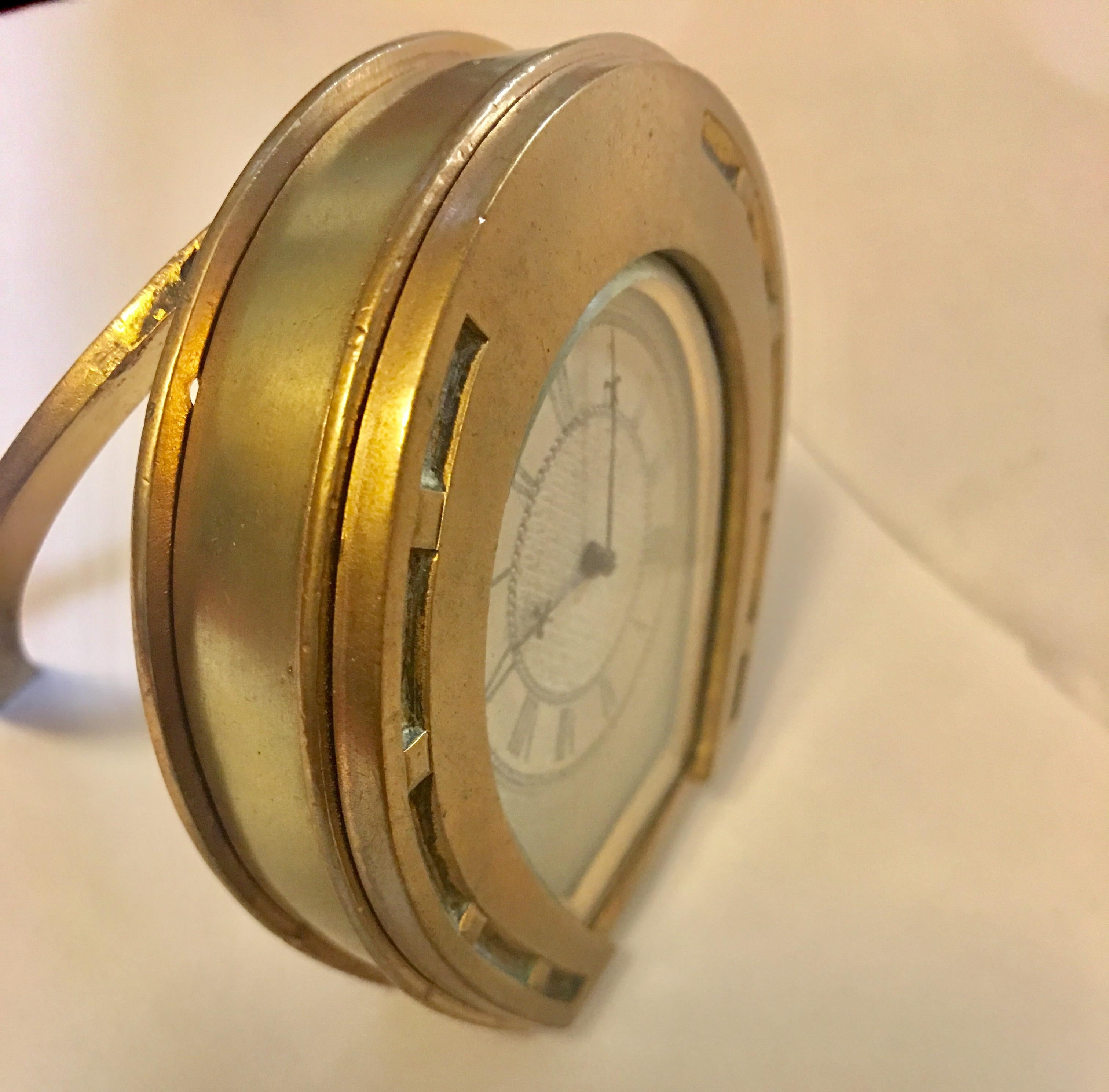 19th Century Gilt Brass Horseshoe Strut Clock with Silvered Dial in Stock  3