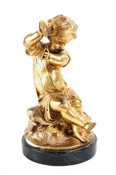 Statuette victorienne en bronze doré d'un enfant jouant des cymbales