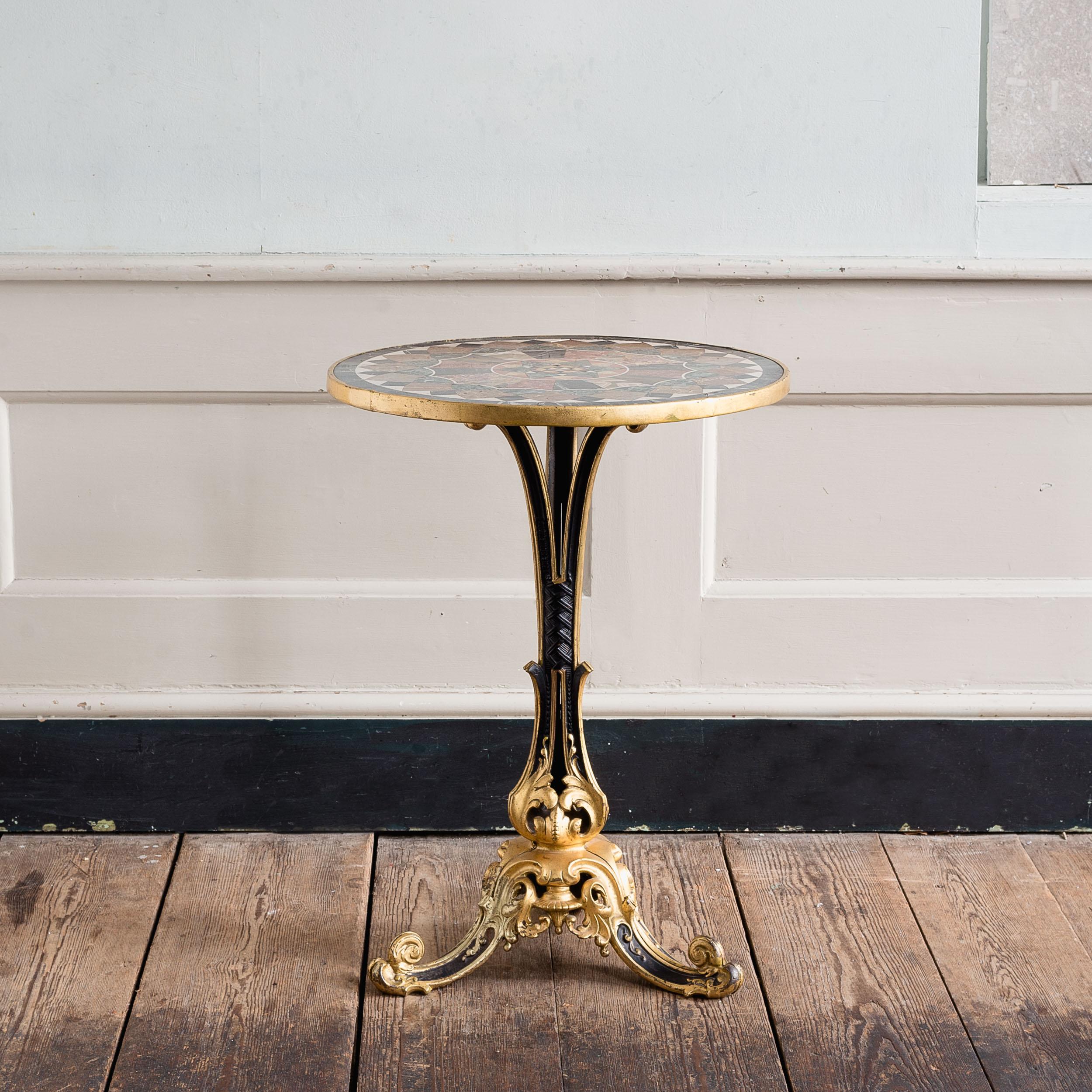 British Victorian Gilt Cast Iron Specimen Marble Table For Sale