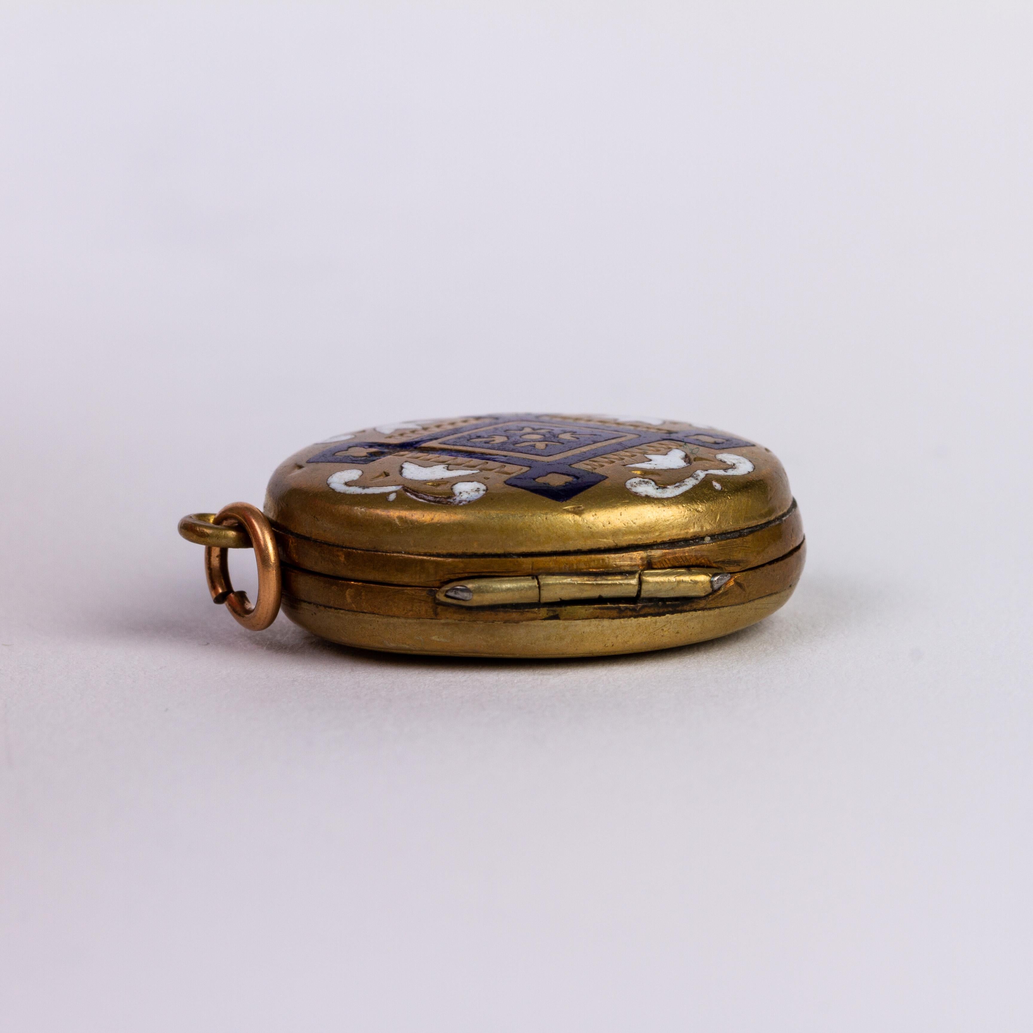 20th Century Victorian Gilt Enamel Locket Pendant For Sale