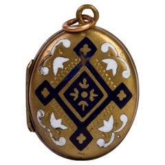 Victorian Gilt Enamel Locket Pendant