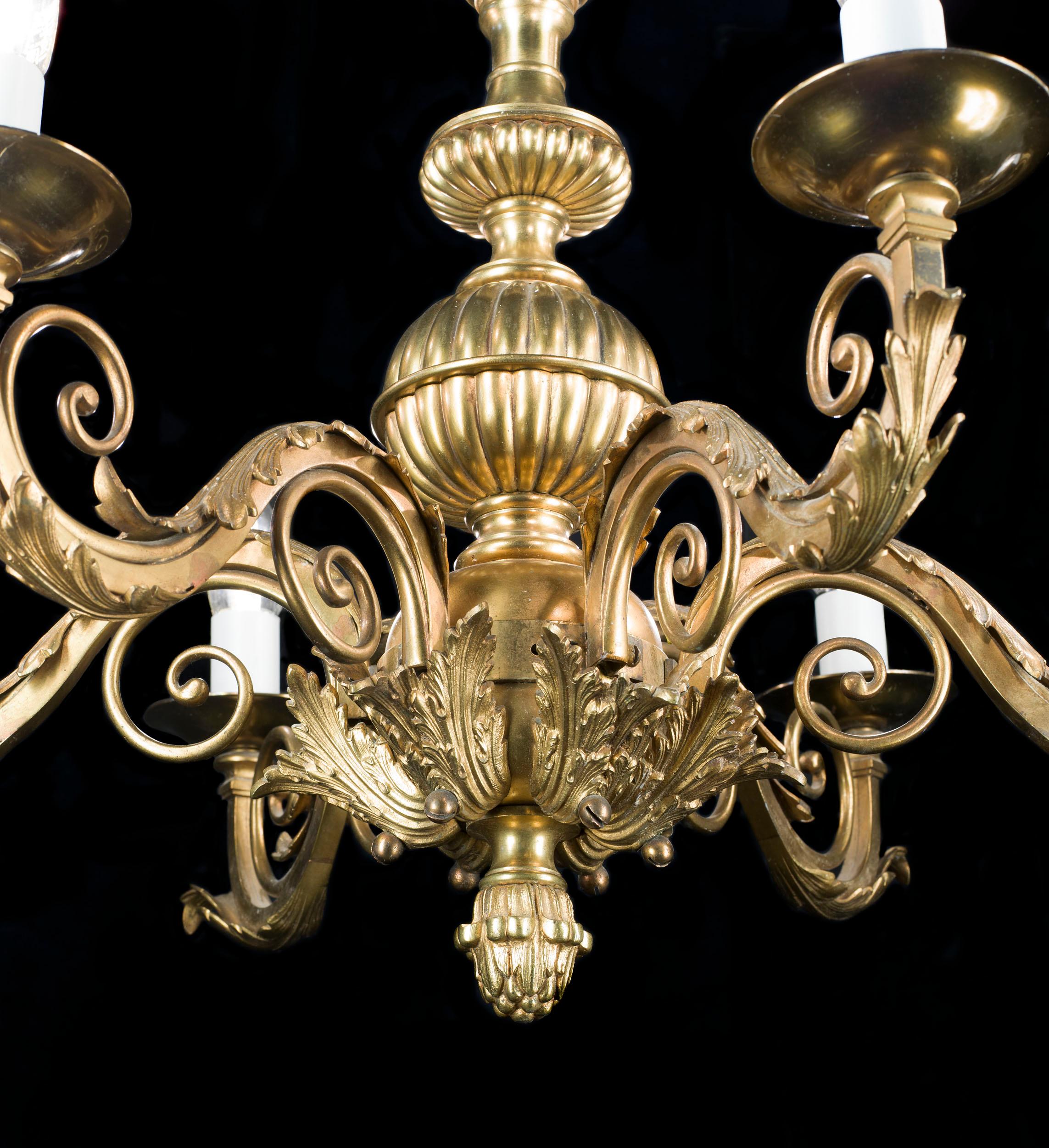 Victorian Gilt Five Branch Chandelier In Good Condition For Sale In London, GB
