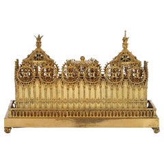 Victorian gilt inkstand desk set in the Gothic style