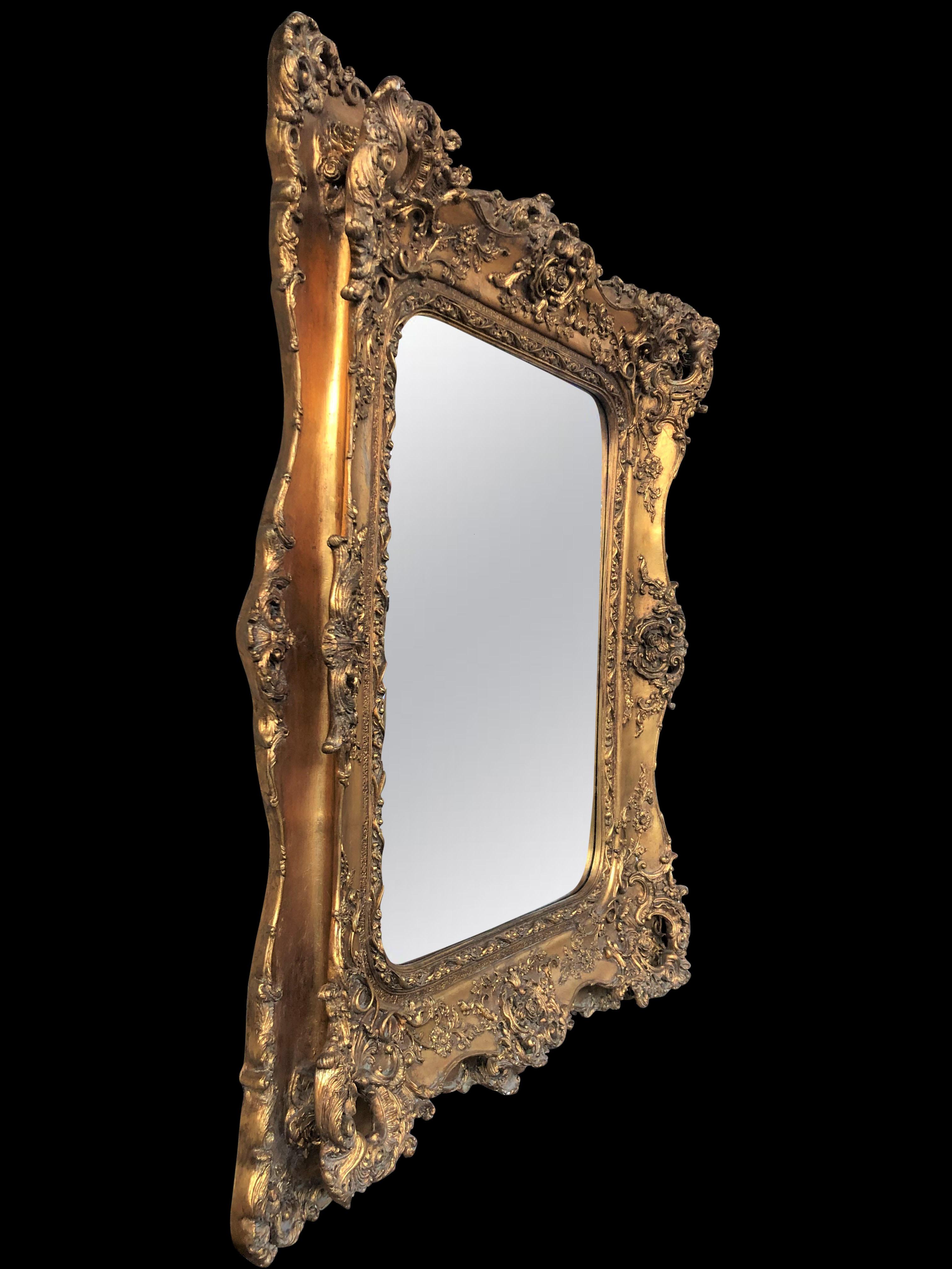 British Victorian Gilt Mantle Mirror with Florid Details, 20th Century