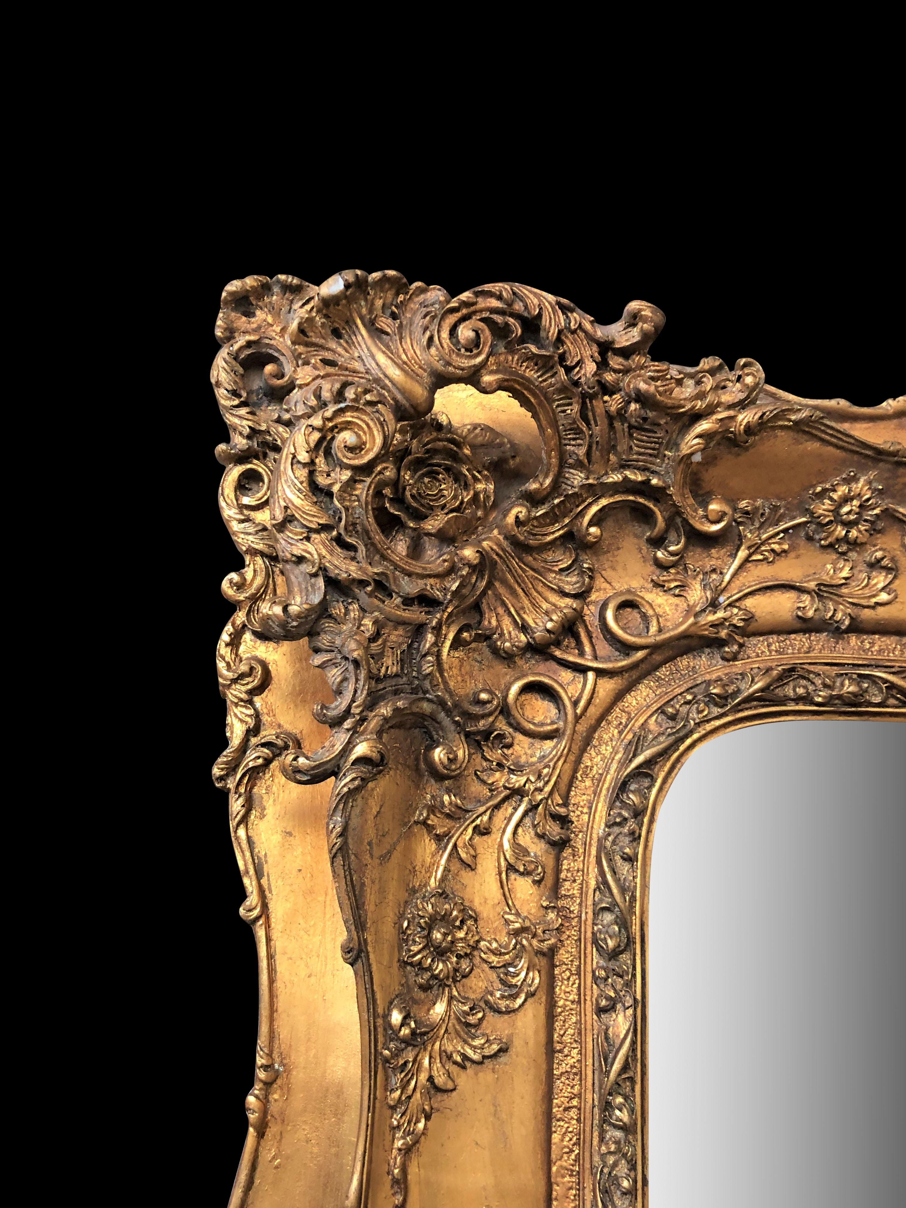 Victorian Gilt Mantle Mirror with Florid Details, 20th Century In Excellent Condition In London, GB