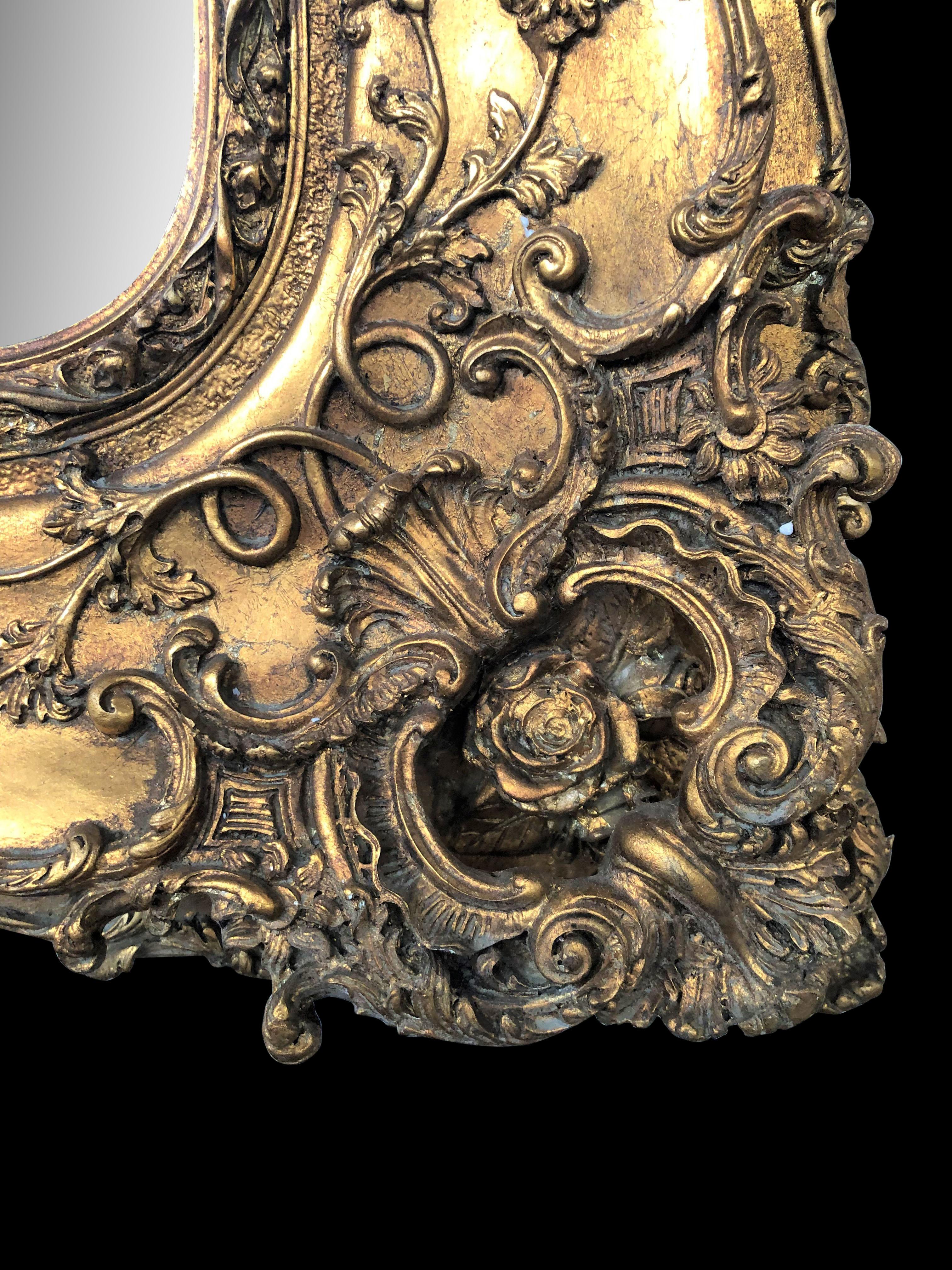 Victorian Gilt Mantle Mirror with Florid Details, 20th Century 2