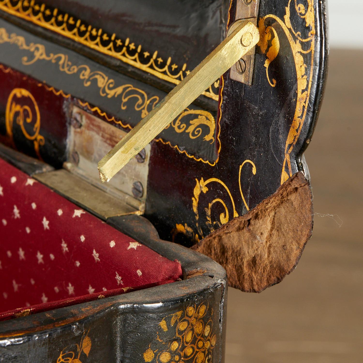 Metal Victorian Gilt, Mother-of-Pearl Inlaid Papier-Mâché Sewing Stand, Ex Christie's For Sale