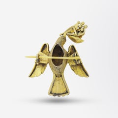 Victorian, Gilt Silver, Turquoise, and Ruby Dove Brooch