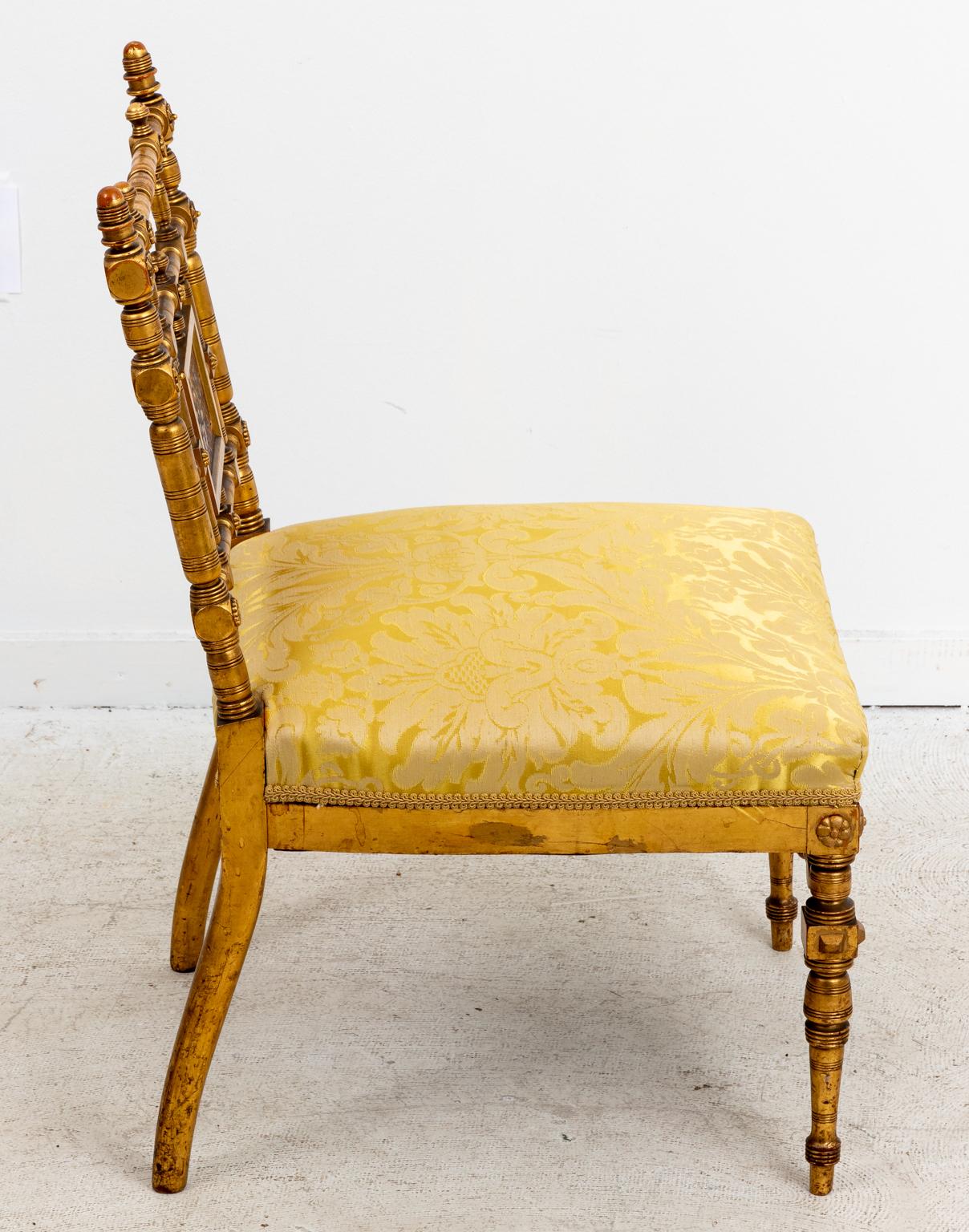 Upholstery Victorian Gilt Slipper Side Chair