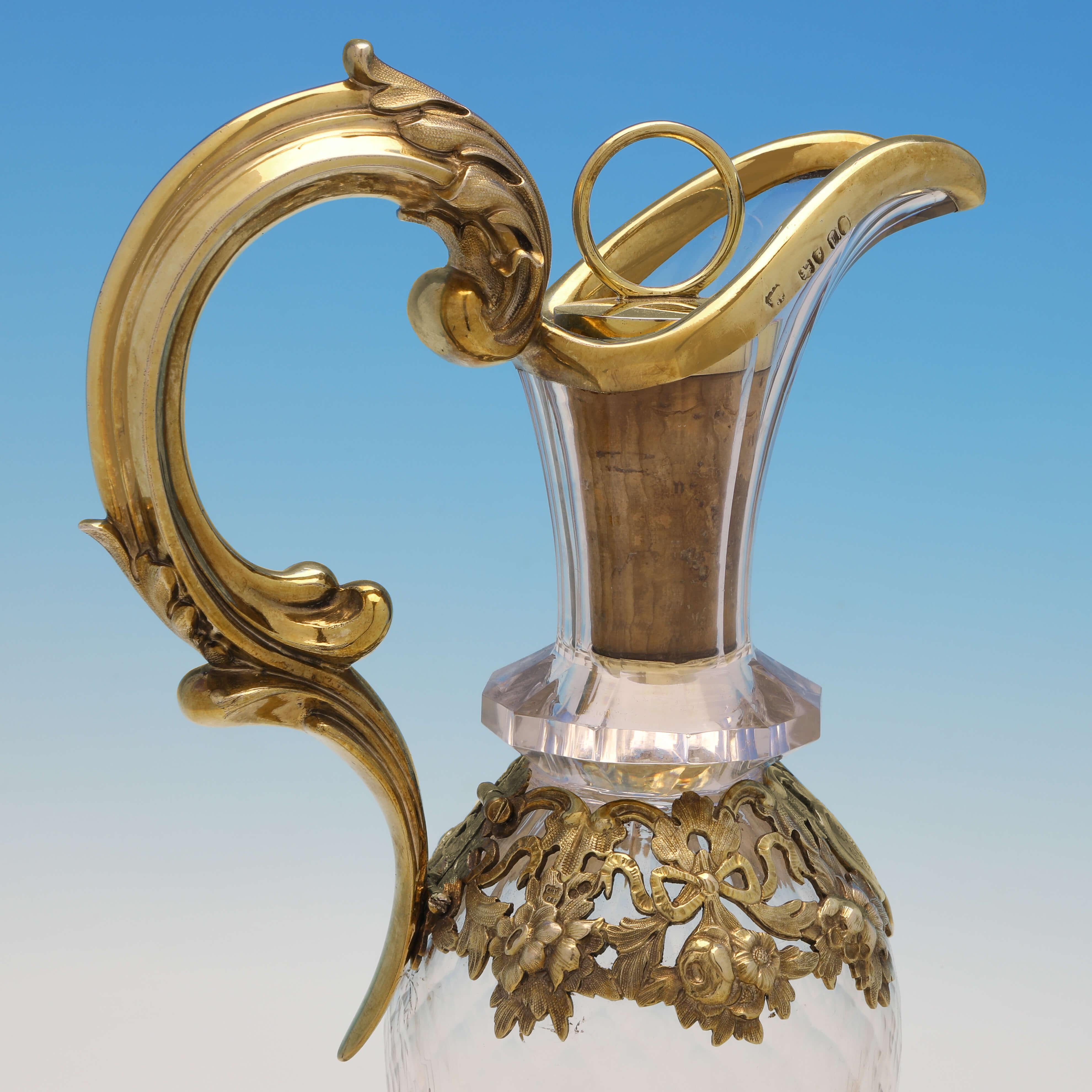 Victorian Gilt Sterling Silver Ships Claret Jug - Charles & George Fox 1854 In Good Condition For Sale In London, London