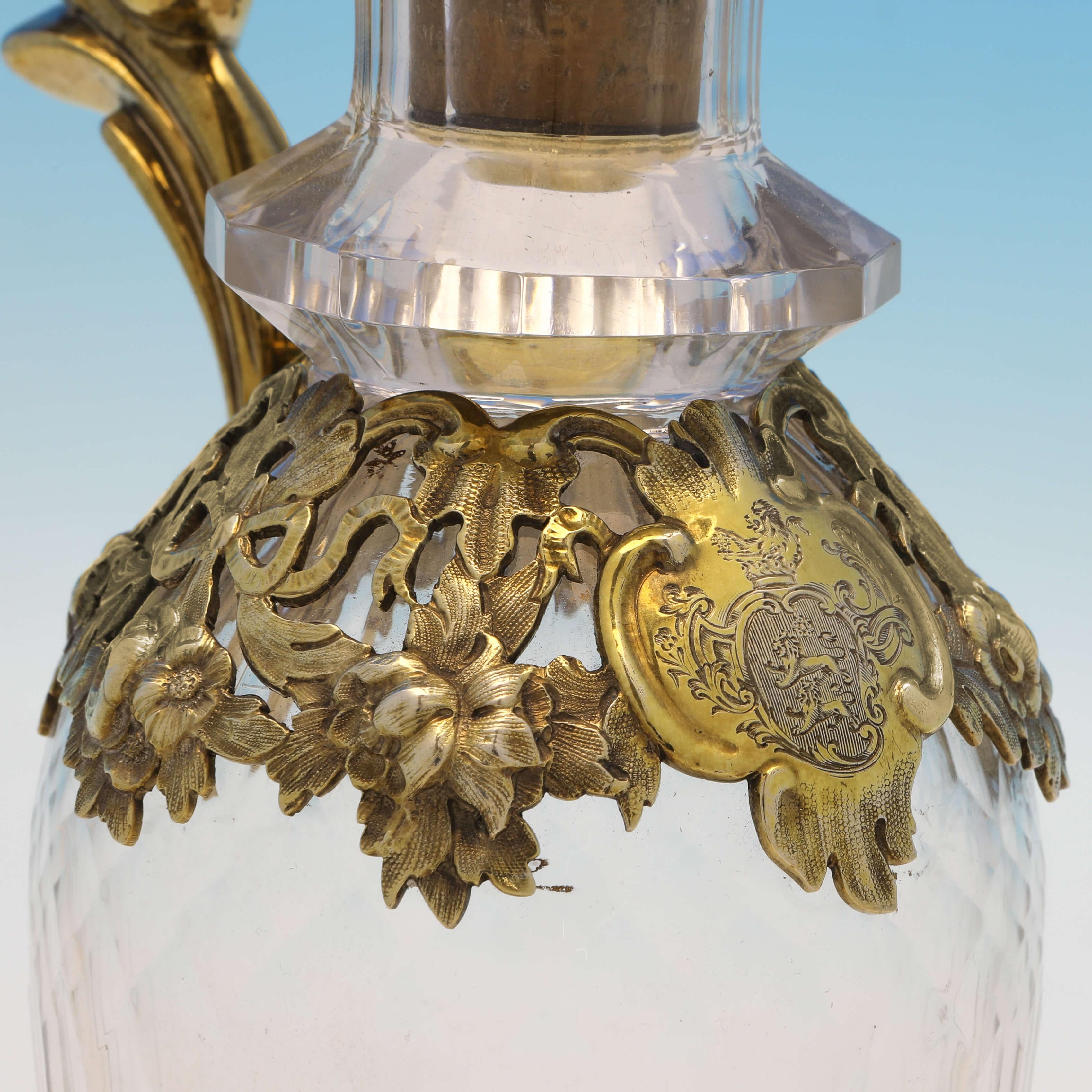 Mid-19th Century Victorian Gilt Sterling Silver Ships Claret Jug - Charles & George Fox 1854 For Sale