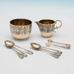Viktorianisches Zucker- und Milchkännchen-Set aus vergoldetem Sterlingsilber, 1887 in London hergestellt