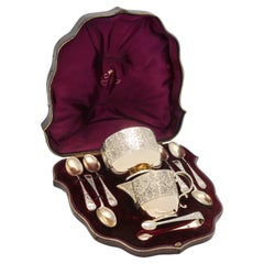 Victorian gilt sterling silver sugar and cream set made in London in 1887
