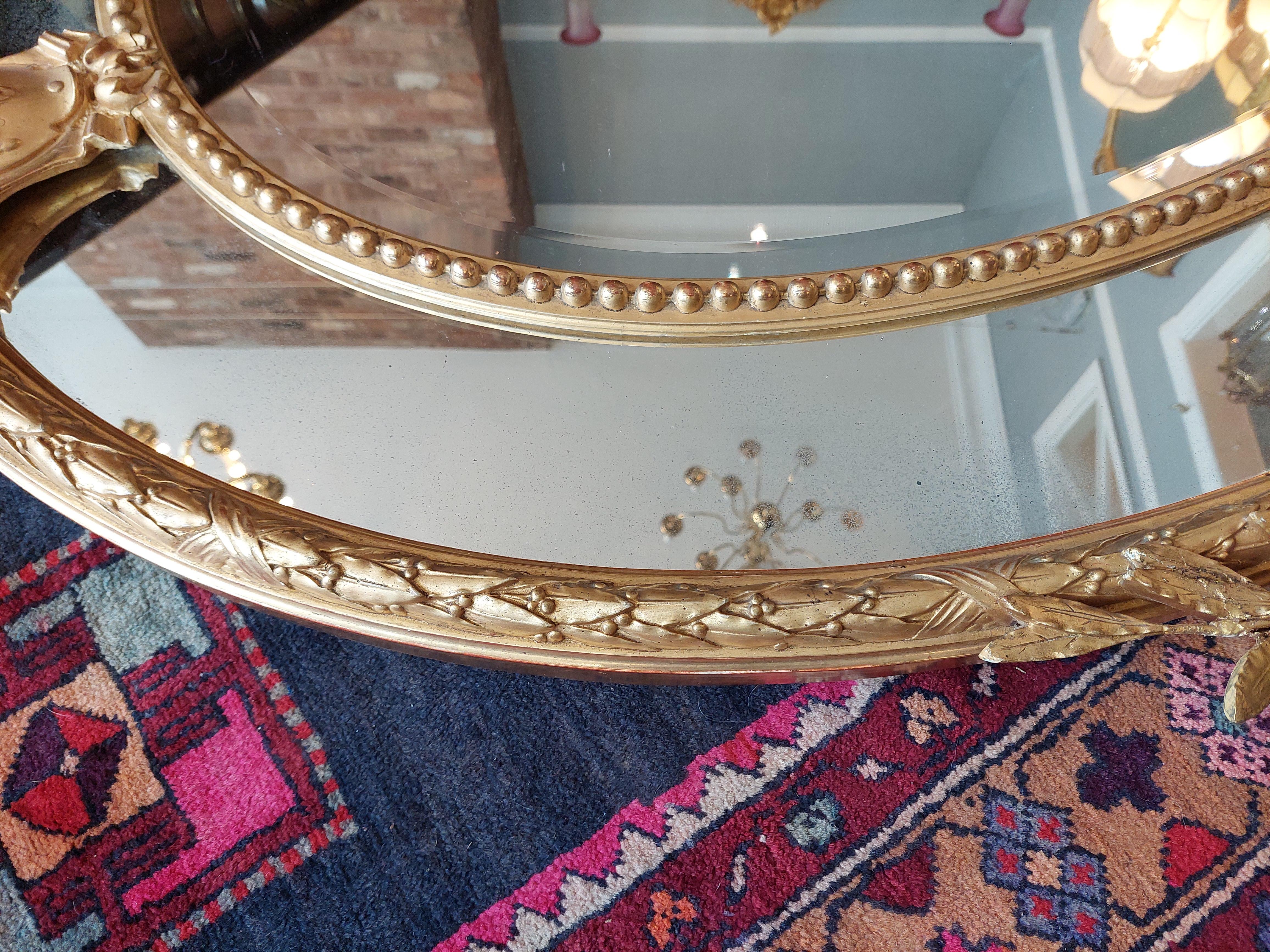Victorian Giltwood and Gesso Oval Wall Mirror For Sale 5