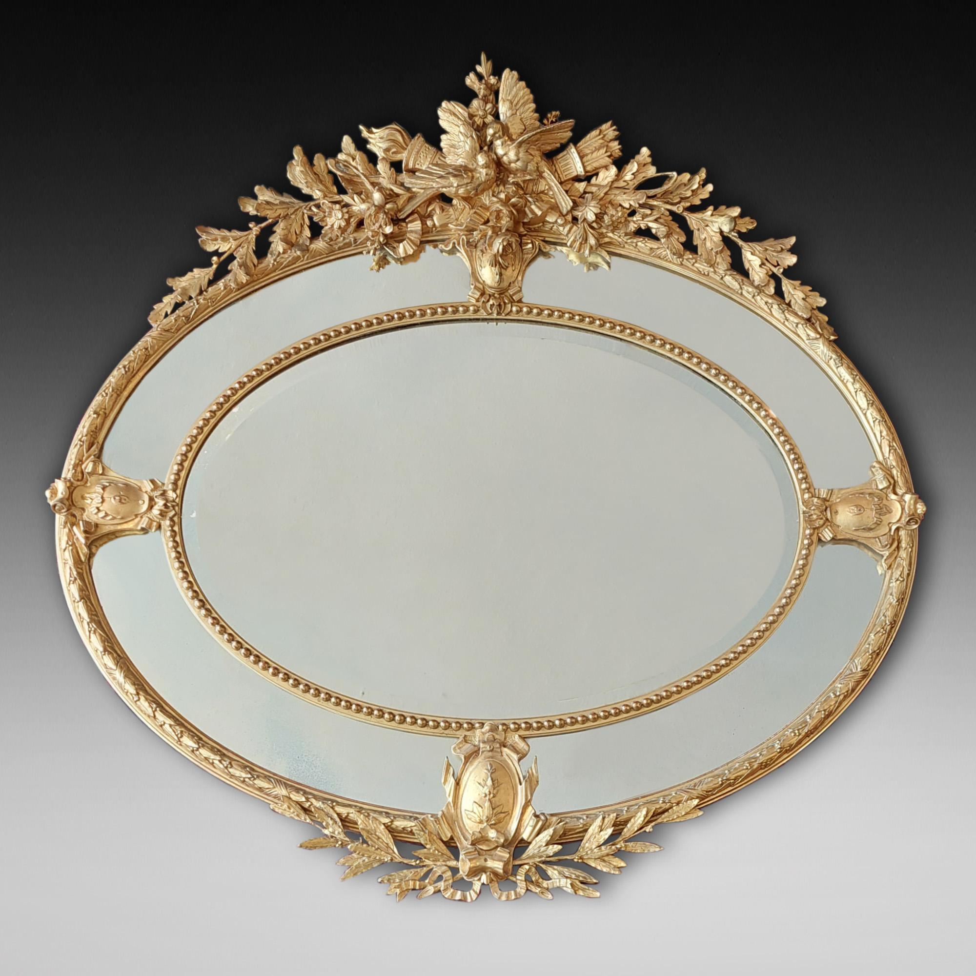 Victorian Giltwood and Gesso Oval Wall Mirror For Sale 1